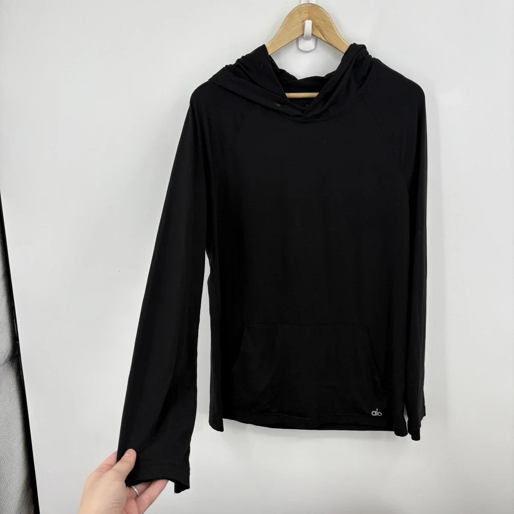 Alo Yoga Conquer Hoodie Mens Medium Stretch Wicking Train Performance Active Gym
